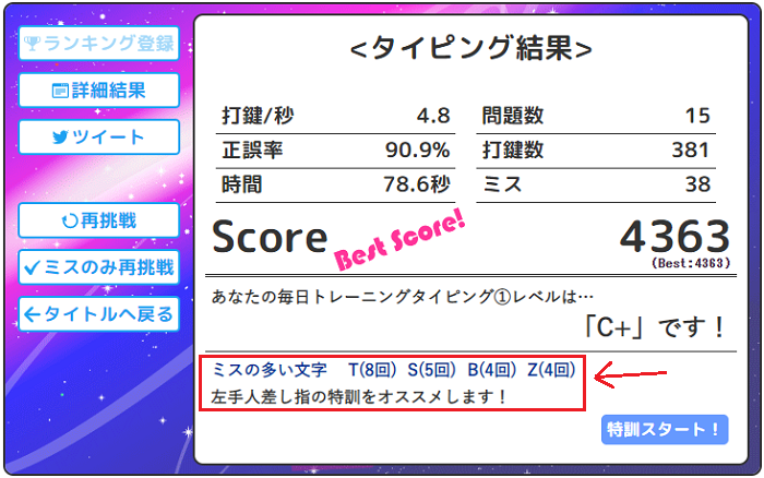 マイタイピングの結果